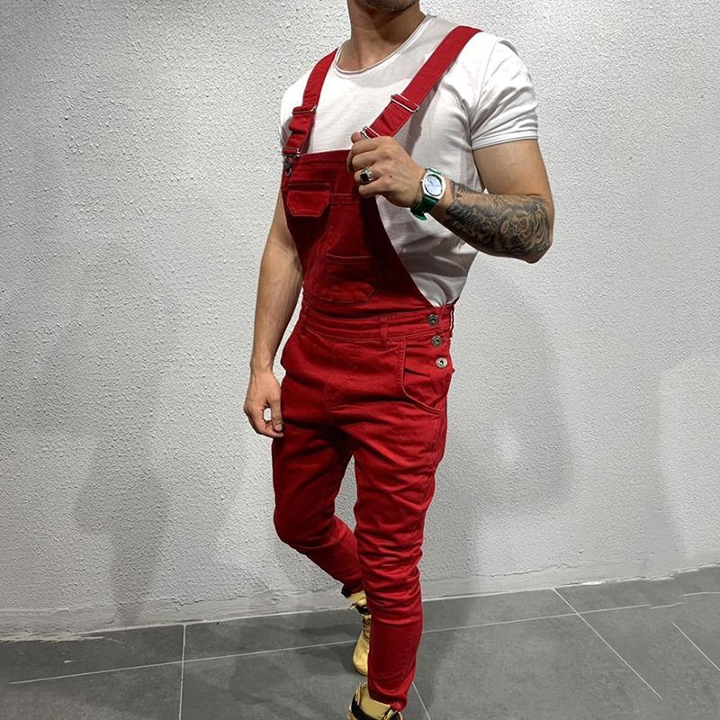 Dżinsy Denim Ogrodniczki Kombinezon Na szelkach Męskie Kombinezony Cargo Spodnie Robocze Plus Rozmiar Męskie Casual Moto Biker Spodnie_voghion.com