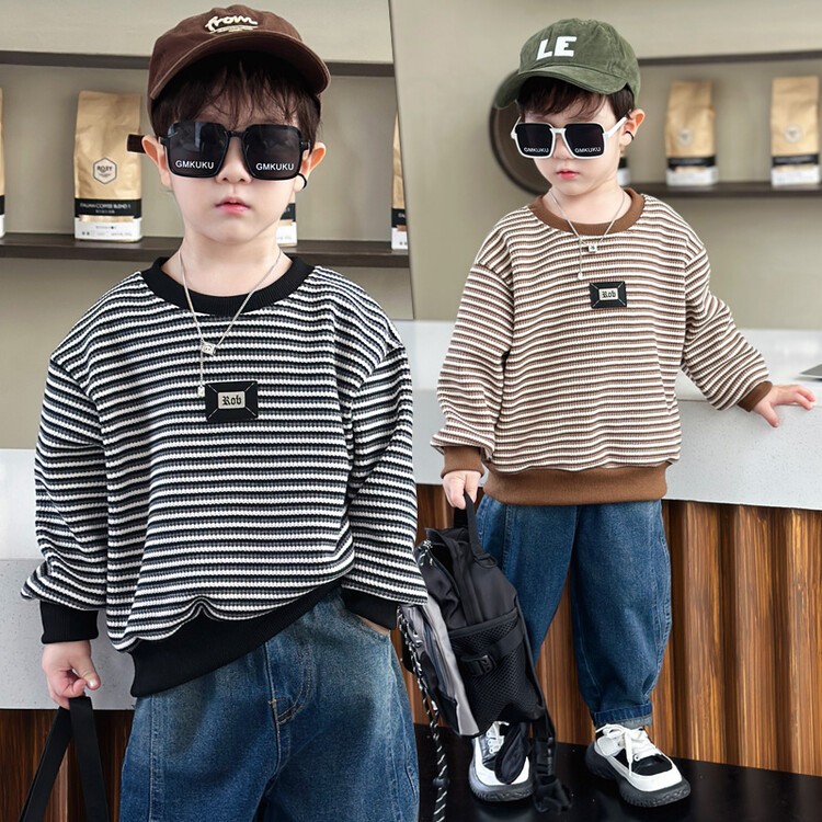 Streifen 2023 Frühling und Herbst Neue Kinder Hübsche Casual Zwei Stück Set für Jungen mit Western Stil Lange_voghion.com