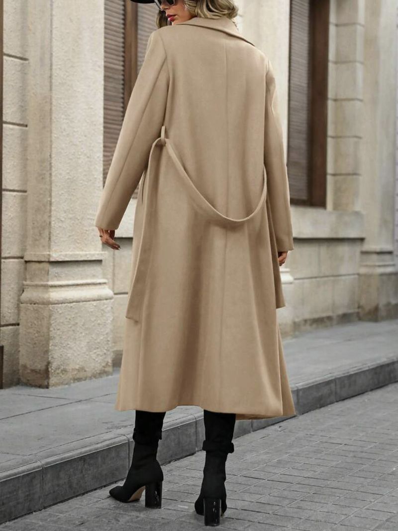 Nuovo stile, trench doppiopetto lungo da donna, con revers in lana e lacci_voghion.com