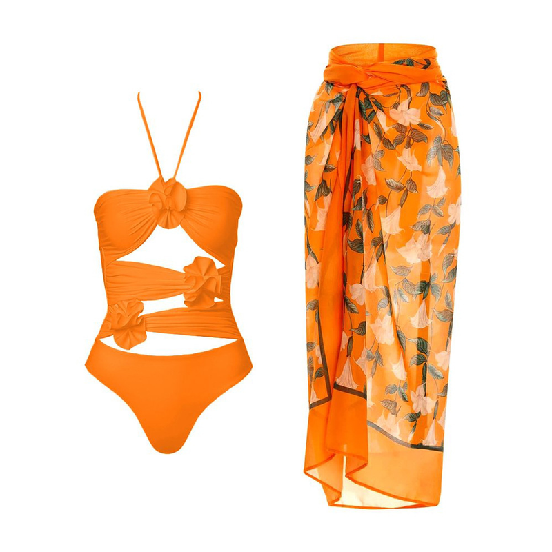 Maillot de bain une pièce à bretelles, couleur unie, motif floral, pour femmes, nouvelle collection 2023_voghion.com