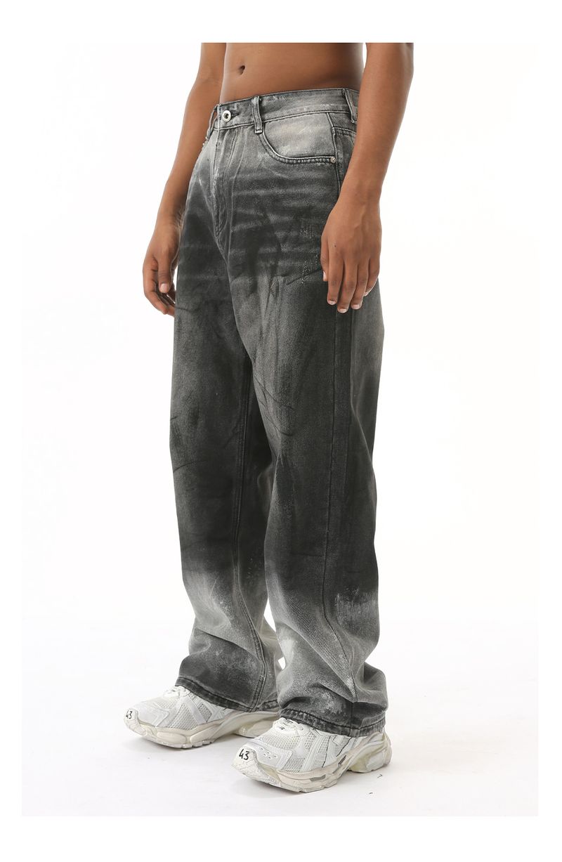 EF JEANS | 2024 New Product, High Street Tide Black And Gray Gradual Change Personality Micro-straightforward Washed Jeans Trousers_voghion.com