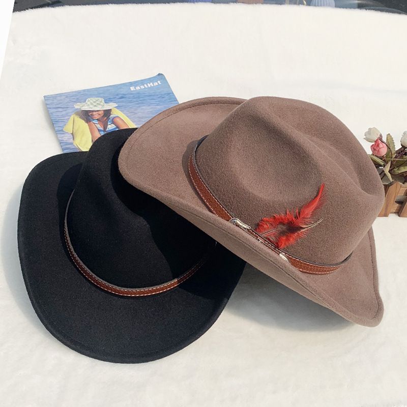 Hot Selling Cowboy Hat Wool Felt Top Hat Western Gentleman Hat Felt Hat Jazz Hat Men's Winter Hat_voghion.com