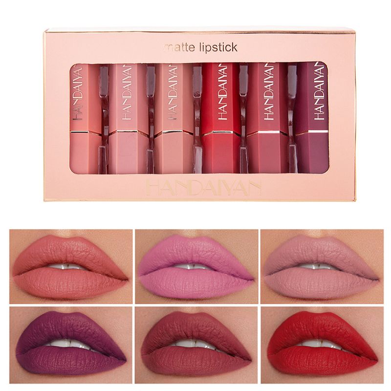 Gwong 6 kleuren matte langdurige niet-plakkerige lippenstift lipgloss cosmetica_voghion.com