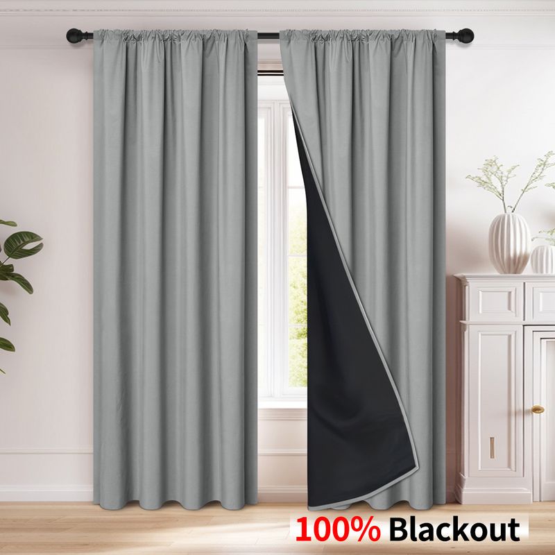 100% Blackout Curtains For Living Room - Rod Pocket Sun Blocking Thermal Insulated Drapes - Modern Style (Multiple Sizes & Colors)_voghion.com