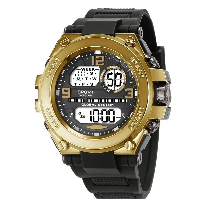 Reloj digital LED multifunción para hombre, deportivo, negro, para niños y estudiantes, resistente al agua, luminoso, despertador, electrónico._voghion.com
