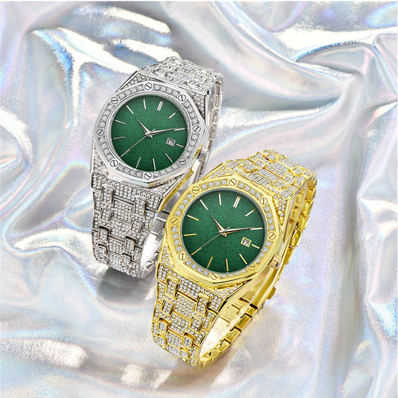 Hip Hop Männer Marke Voller Diamant Gold Datum Geschenke Uhr_voghion.com