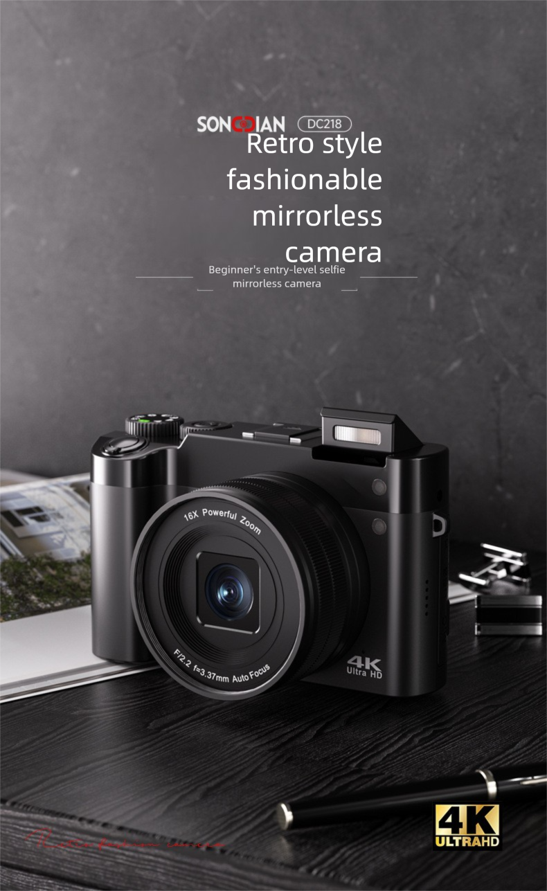 Cámara dual sin espejo para selfies digitales HD de nivel básico para el hogar_voghion.com
