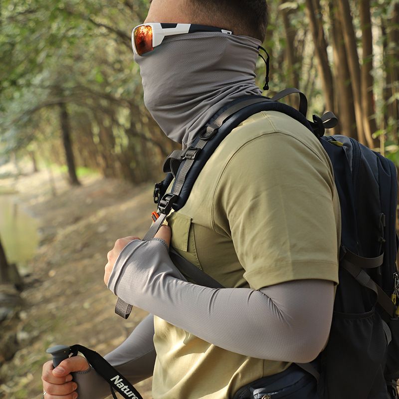 Men's Solid Color Sun Protection Set - UPF 50+ Cooling Face Mask With Neck Cover & Long Arm Sleeves_voghion.com