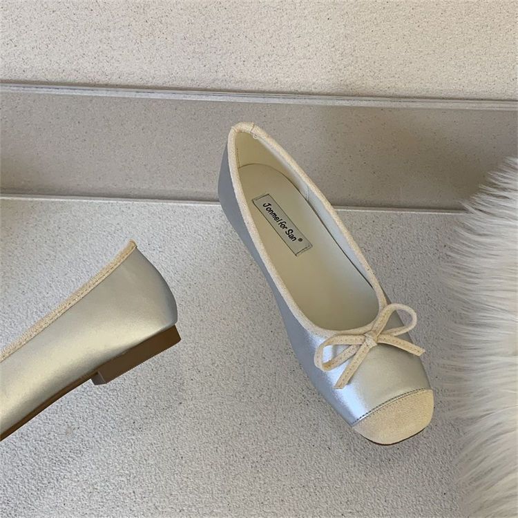 Ballerine da sera con fondo piatto, modello French Mall, rosse, da donna, 2025, primavera e autunno, spesso, color oro, colore: Ilver Ballet_voghion.com
