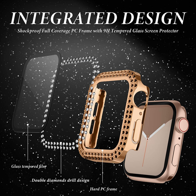 Diamond Cover voor horlogekast 45mm 41mm 44mm 40mm 42mm 38mm Gehard glazen bumper schermbeschermer iWatch serie 7 SE 6 8 5_voghion.com