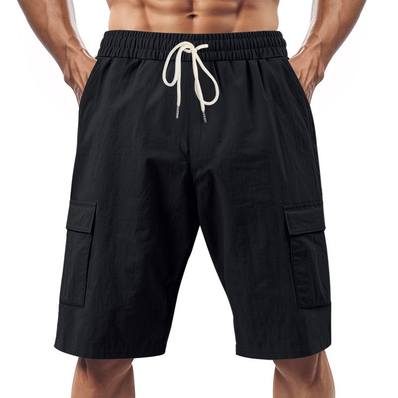 Pantaloncini da jogging casual da uomo, larghi, traspiranti, adatti alla spiaggia, con tasche multiple, adatti a tutti i giorni._voghion.com