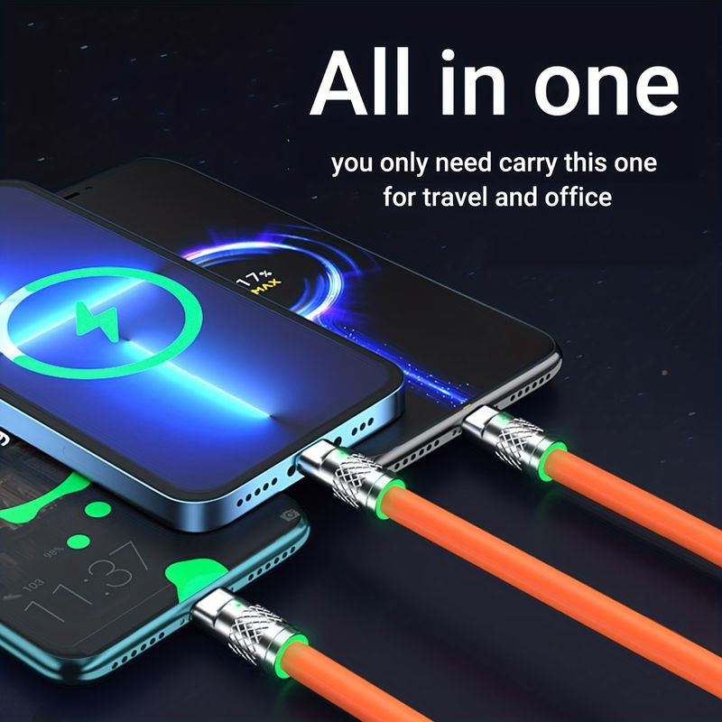 120W 3-in-1 Multi Super Fast Charging Cable 3.9ft Universal Multiple Charging Cord Type C/Micro USB/for Apple (Charging Only)_voghion.com