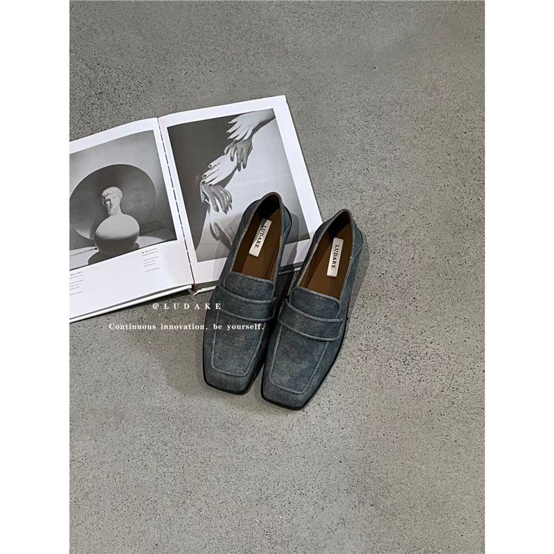 LUDAKE Deer Big Can Britischer Stil Square Toe Deep Mouth Loafers Koreanische Version Vielseitiger Chunky Heel Slip-On Small_voghion.com