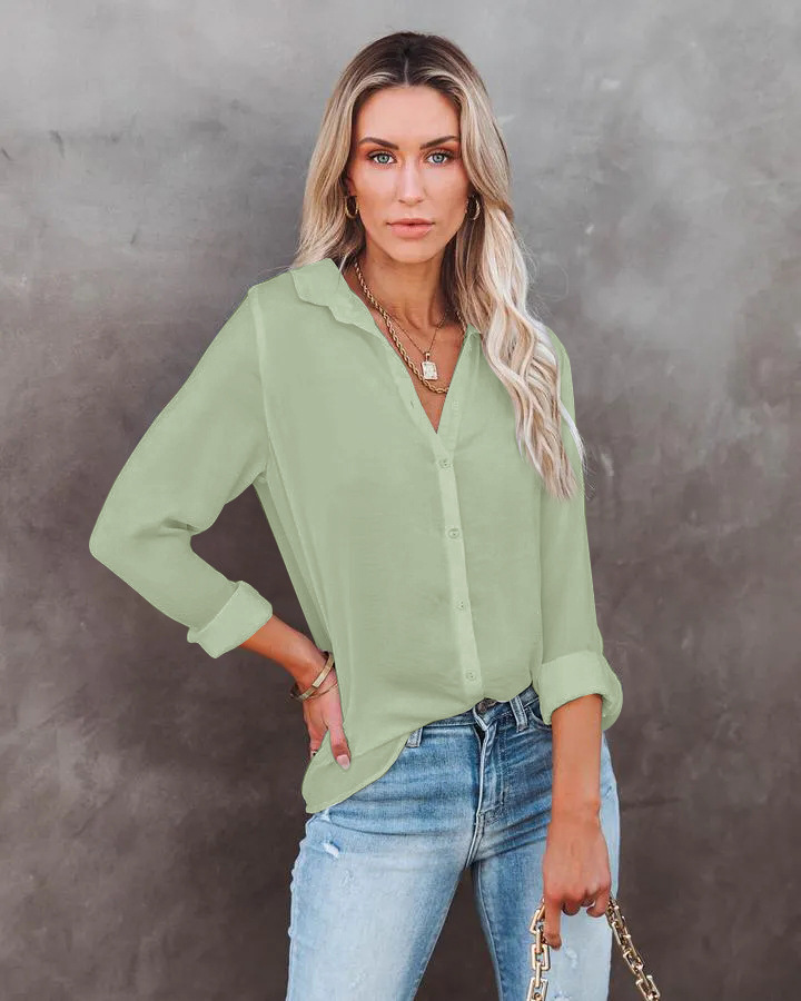 Camicia da donna con scollo a V a maniche lunghe, vestibilità casual, vestibilità ampia_voghion.com
