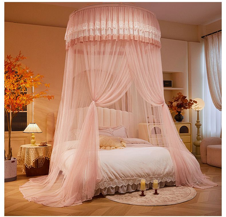 Rond hangend klamboe, gratis installatie, sprookjesachtige prinsessenstijl, koepelvloer, paleisbed, 1,8 m, universeel_voghion.com