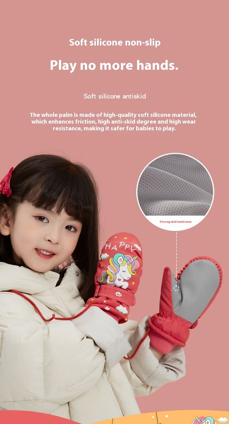 Luvas de esqui para crianças de inverno com lã antiderrapante e grossa adicionada para evitar frio e vento. Luvas quentes de inverno para crianças e bebês_voghion.com