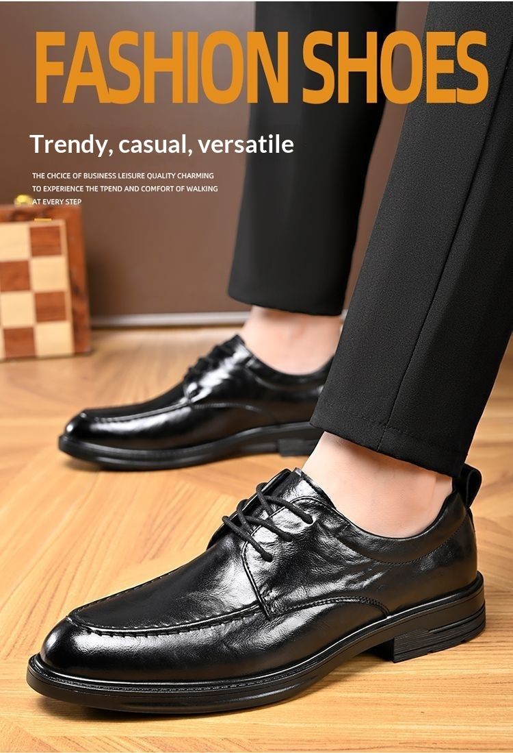 Voyage Woodpecker Business Casual Formal Leather Men's Korean Style Trendy British Pointed High-End Soft Sole Derby Shoes_voghion.com
