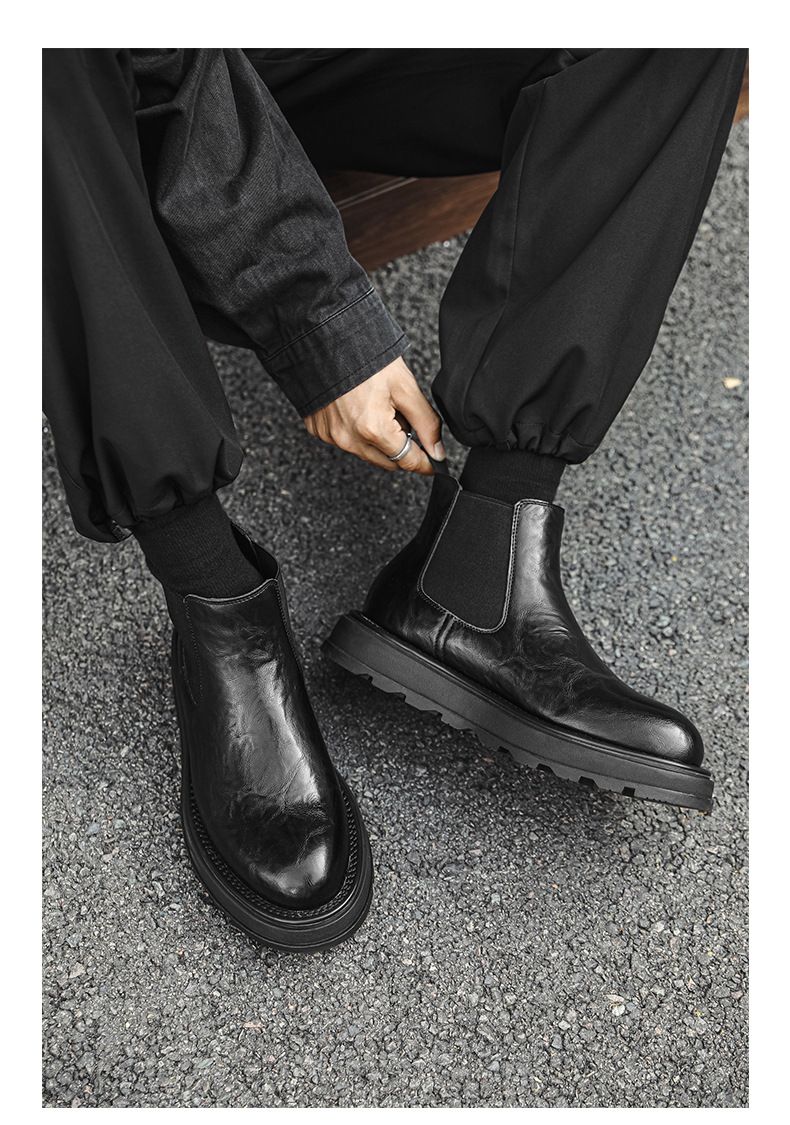 Chelsea Boots Herren Plissee-Design Mid-Top Lederschuhe Retro Low-Top Martin Boots Tide_voghion.com