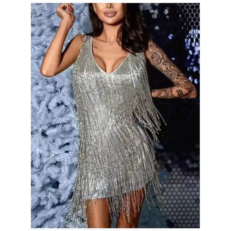 2025 Backless Bleistift Quaste Kleid Kleid Frauen INS_voghion.com