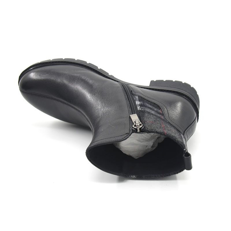 AEE First Layer Cowhide Plaid Side Zipper Winter Boots_voghion.com