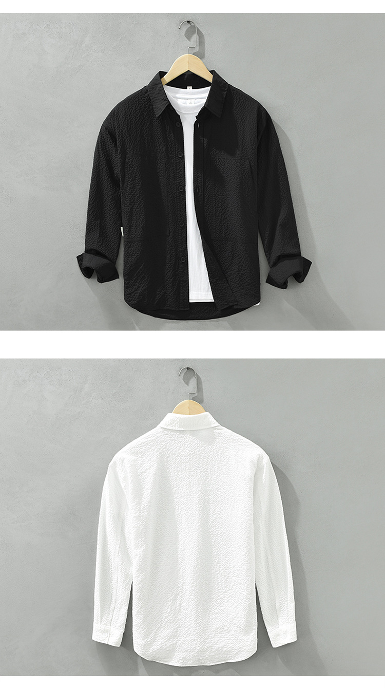 6689 Camicie giapponesi a maniche lunghe in tinta unita, alla moda, casual e larghe, comode e versatili, una camicia letteraria_voghion.com