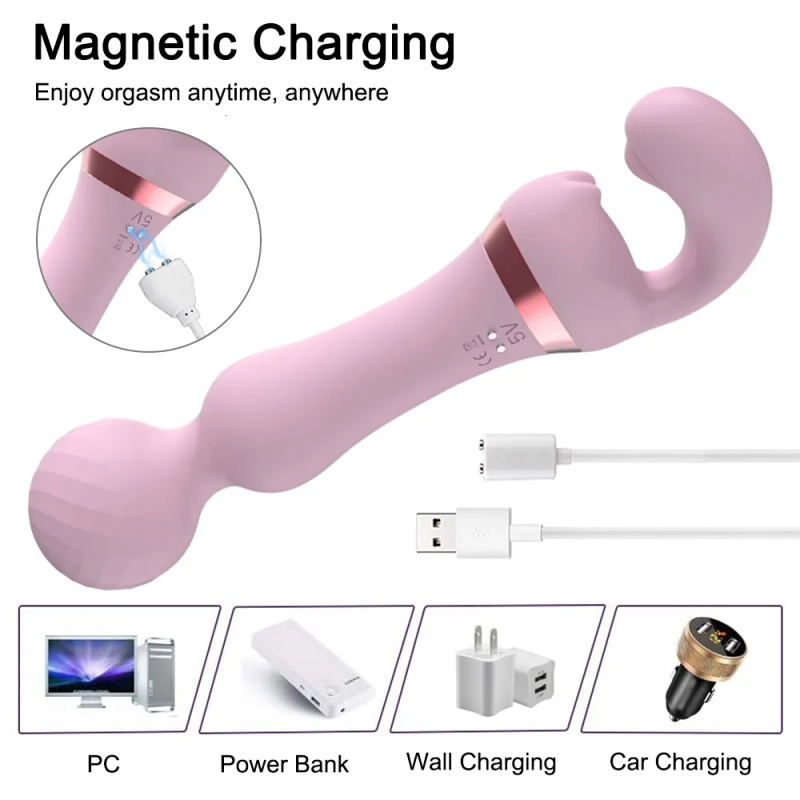 Vibrators Powerful 2-in-1 AV vibrator Women's wand Clintoris stimulator USB charging 20 mode G-point massager_voghion.com