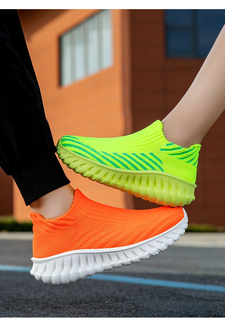 Green Platform Knit Sneakers Men Women Trainers Breathable Socks Men's Running Shoes Comfortable Slip-on Women's Sports Shoes_voghion.com