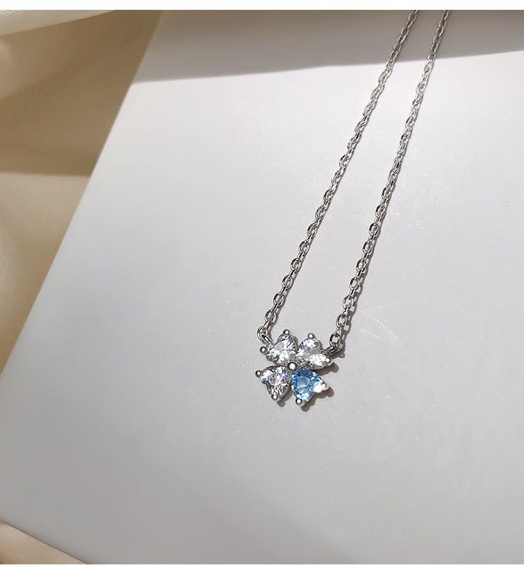 Four leaf clover necklace female trendy exquisite small temperament simple temperament s925 silver clavicle chain cold style necklace_voghion.com