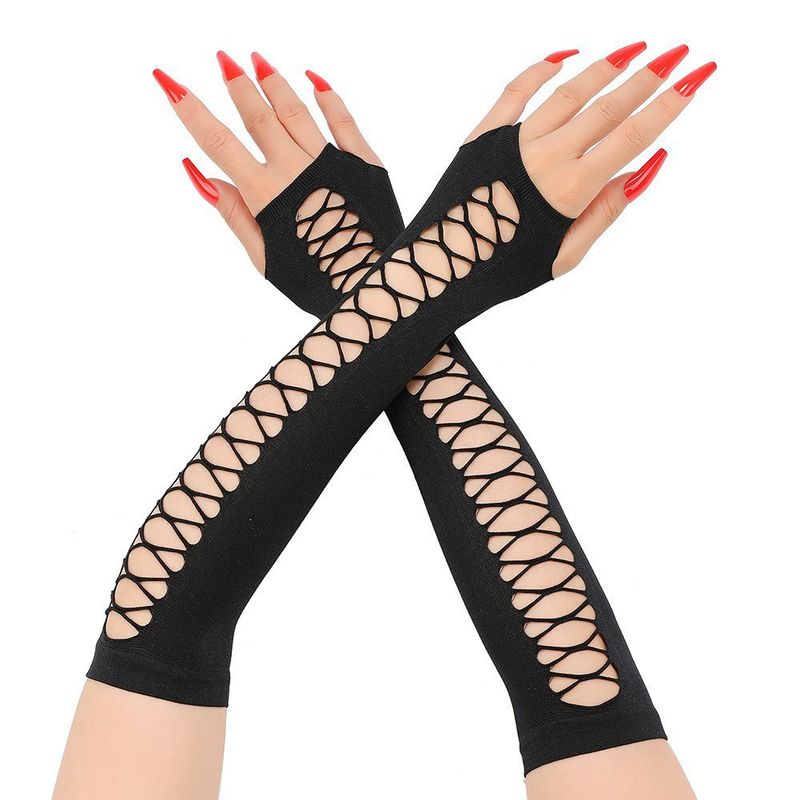 Neue schwarze Spitzen-Hochzeitshandschuhe für Damen, einfach, fingerlos, lang, atmungsaktiv, Sonnenschutzärmel, Kleidungszubehör_voghion.com