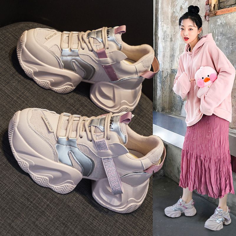 Thick-soled Transparent Mesh And Double-layer Mesh Heightening Dad Shoes Casual Versatile Style Small Women's Shoes_voghion.com