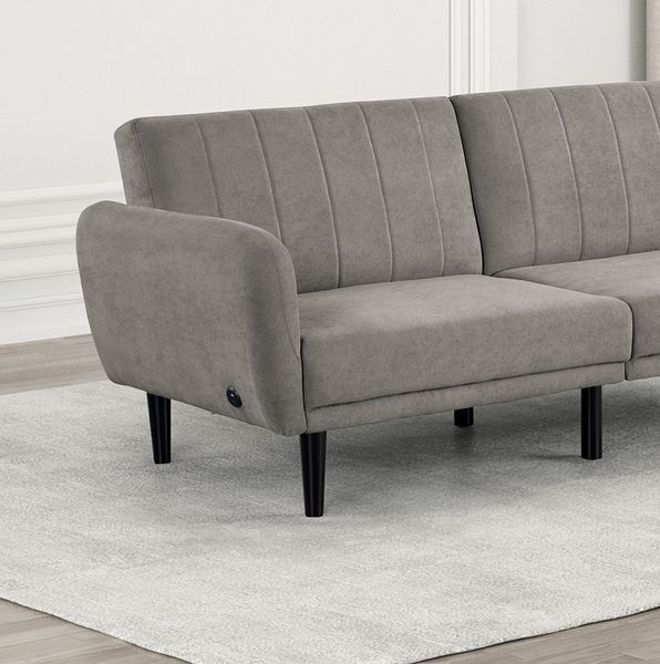 Contemporary Converts To Bed Gray 1pc Futon Sofa Channeled Tufted Back Soft Track Arm Couch W USB_voghion.com