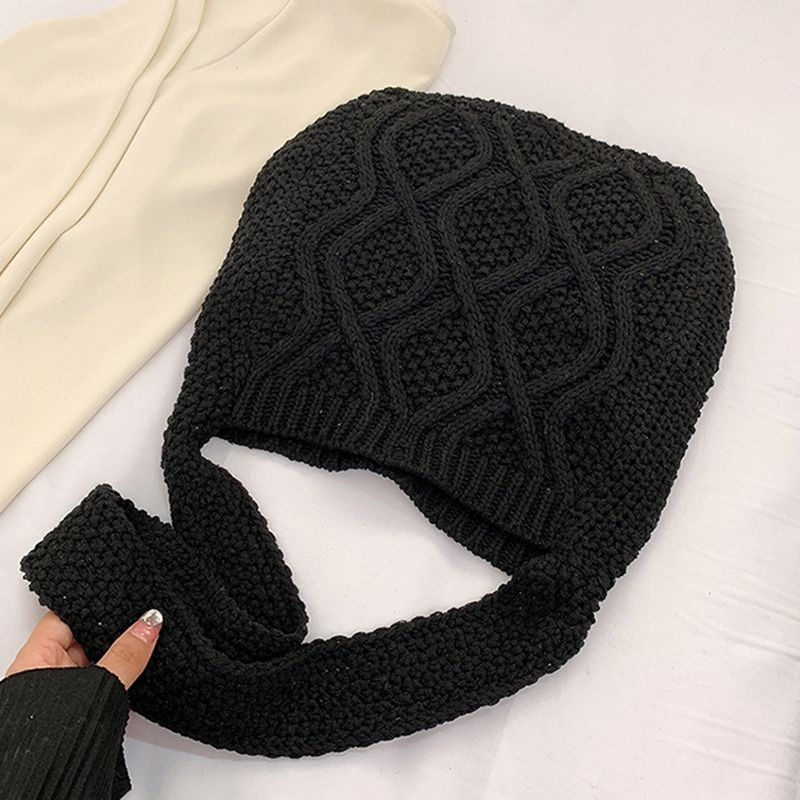 Lihao Women Shoulder Twist Pattern Crochet Solid Color Large Capacity Shopping Tote Bag for Travel-Dark Brown_voghion.com