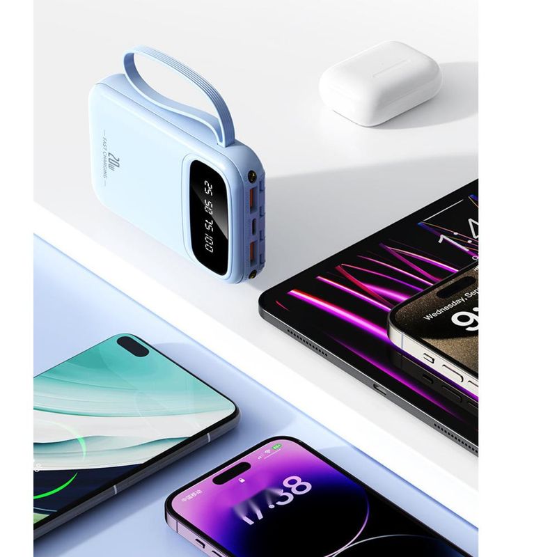 20000mAh Mini Power Bank With Built-in Cable – Ultra-Compact Portable Charger, High Capacity Fast Charging For Phones, Travel Gift_voghion.com