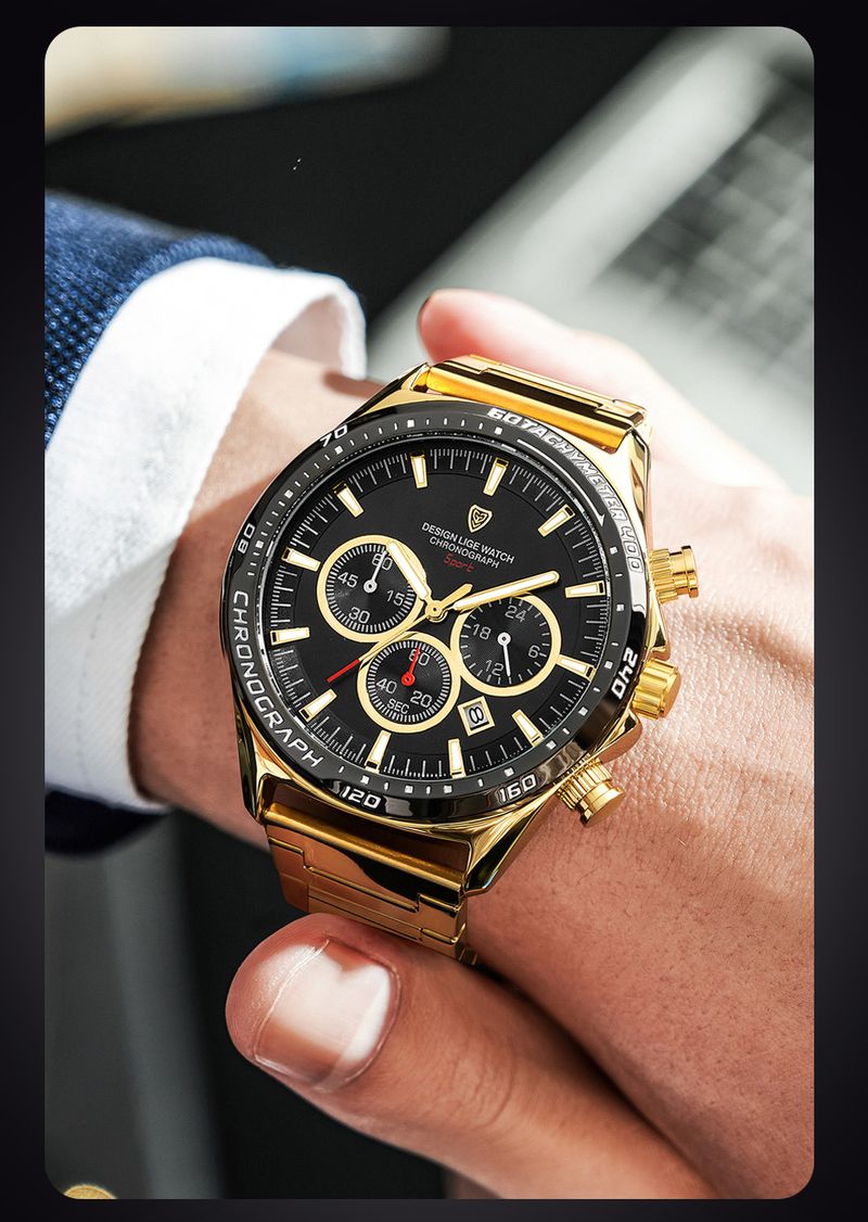 Men's Elegant Stainless Steel Quartz Watch With Date Display, Luminous Hands, And Water Resistance For Business Professionals_voghion.com