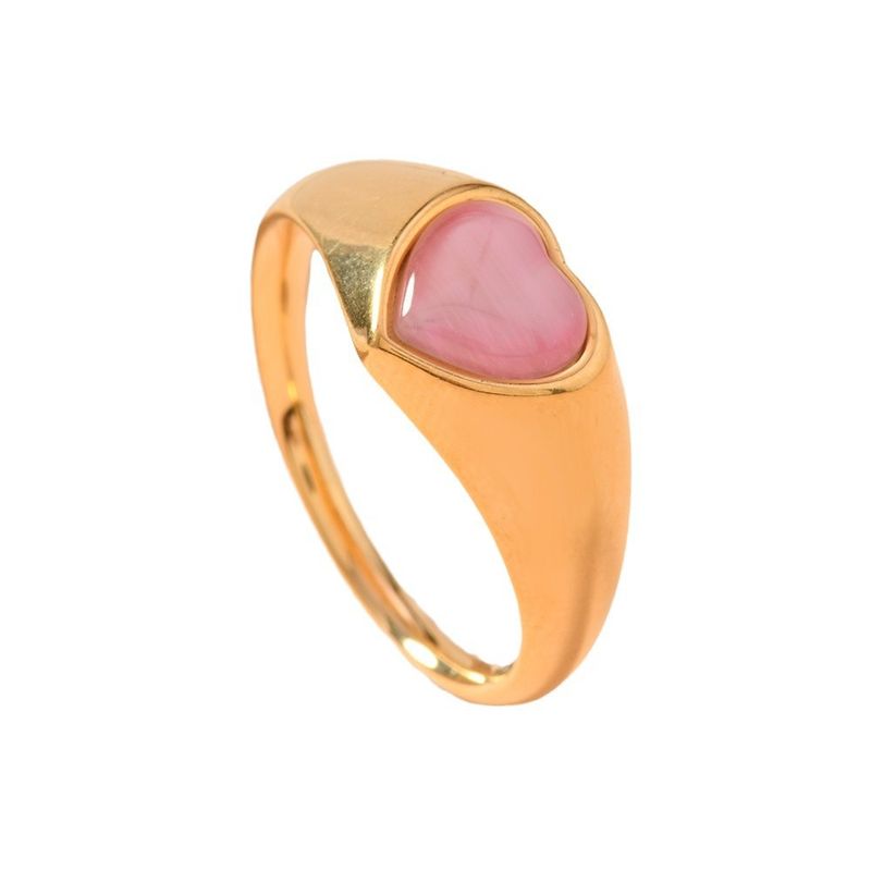 Edelstahlgussschmuck Mode Einfacher eingelegter bunter Herz-Katzenaugenstein für Frauen Herzförmiger Ring_voghion.com