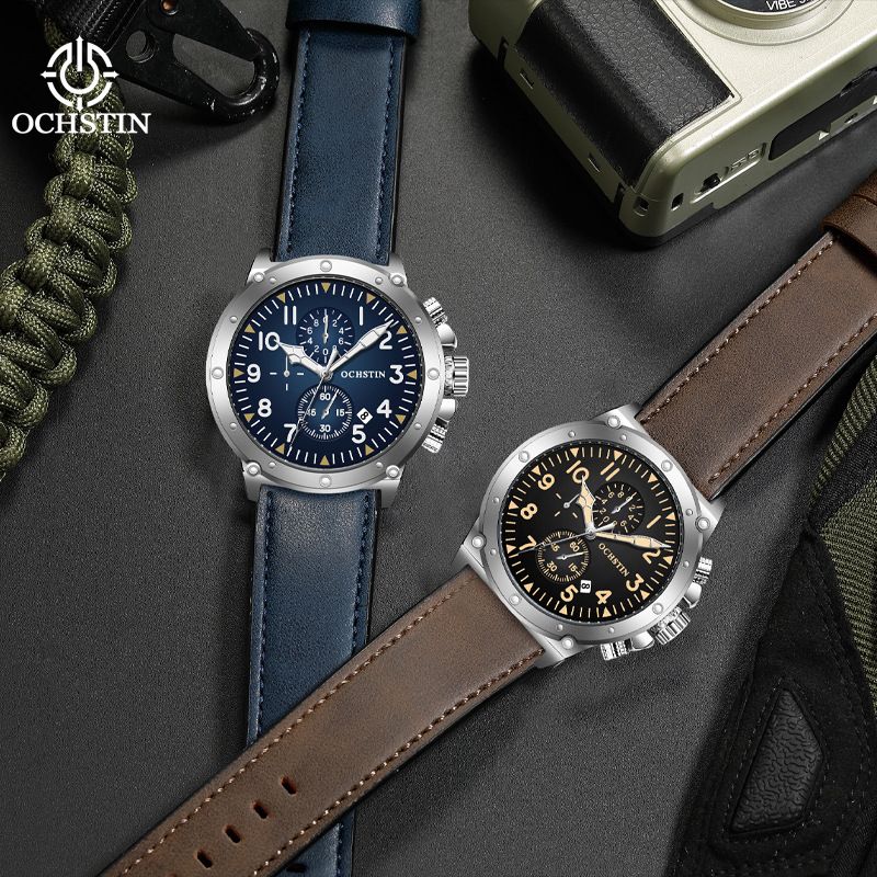 Relógio masculino esportivo multifuncional Augusten 2024, com três mostradores e seis ponteiros, quartzo_voghion.com