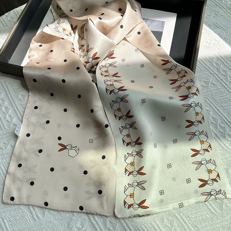 Spring New Double Layer Ribbon 100% Mulberry Fresh Silk Long Scarf Neck Warmer For Women_voghion.com