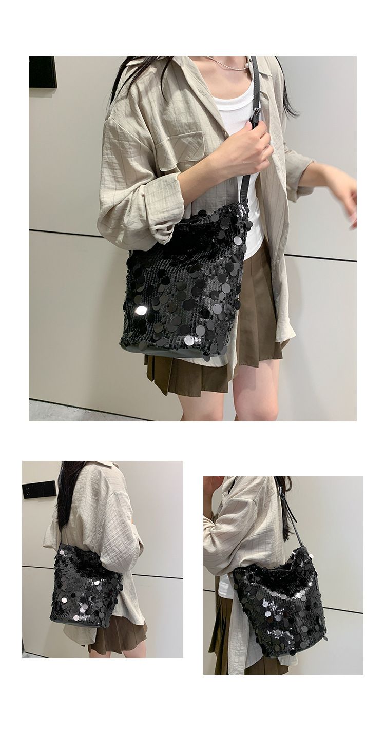 Design personalizzato, stile estivo, tendenza di quest'anno, borsa a tracolla grande con paillettes, per donna_voghion.com