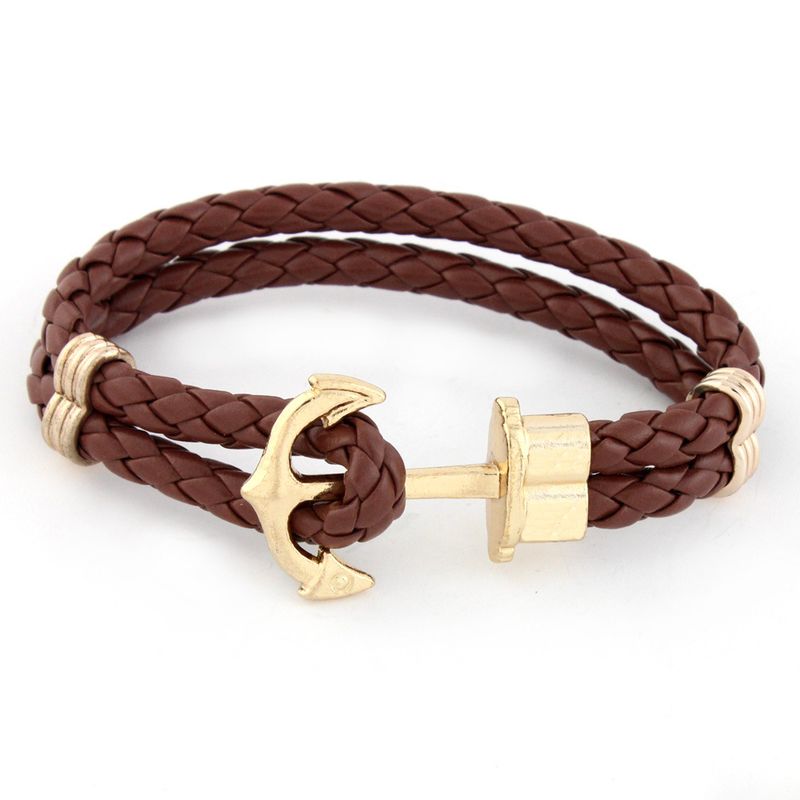 Beaded Snake Pattern Anchor Hip-Hop Personality Genuine Leather Men's Bracelet High-End Jewelry Accessories_voghion.com
