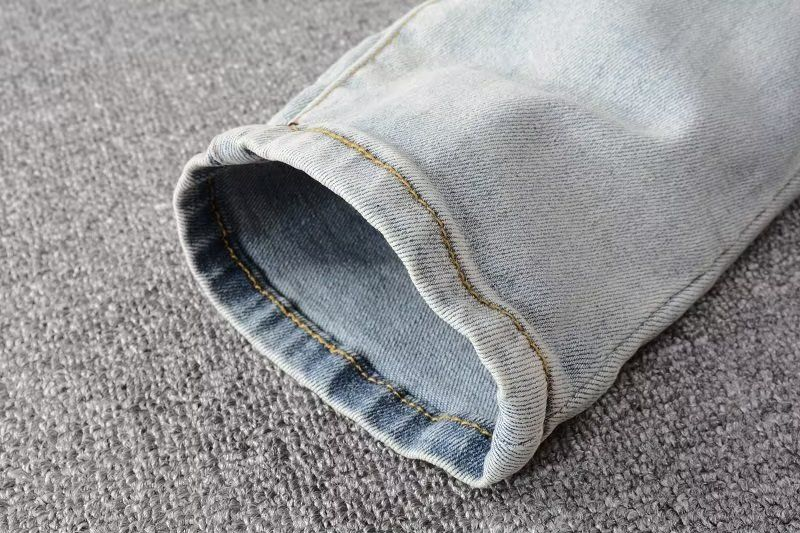 High Street Chiu Brand New Re-wash Knife Cut Holes In The Beggar Sticker Elastic Slim-fit Jeans Man_voghion.com