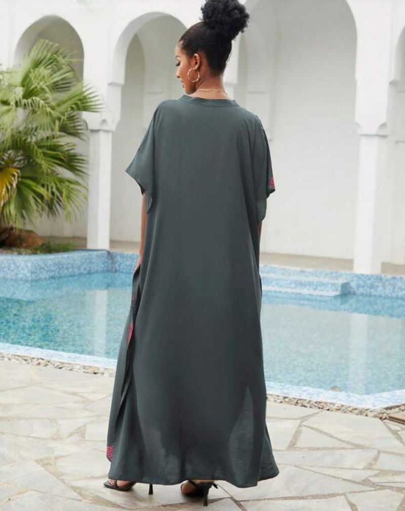 Abito da spiaggia oversize da donna – Tunica leggera in rayon con collo alto, copri bikini, copricostume da bagno_voghion.com