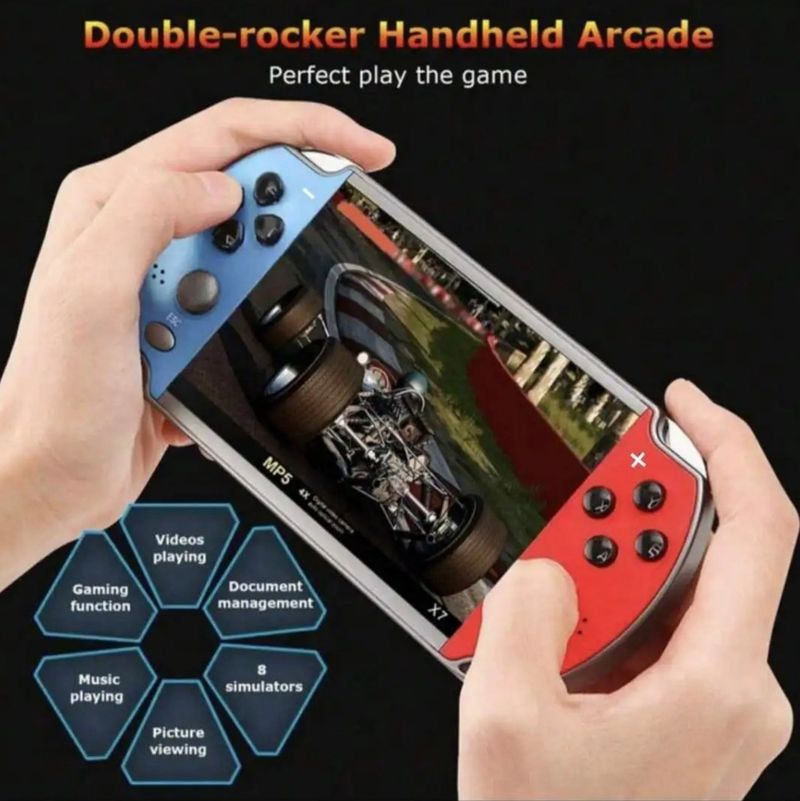 X7 Handheld-Spielekonsole, 4,3-Zoll-Handheld-High-Definition-Bildschirm mit klarem Video, integriert in viele Arcade-Spiele, Retro-Spiele_voghion.com