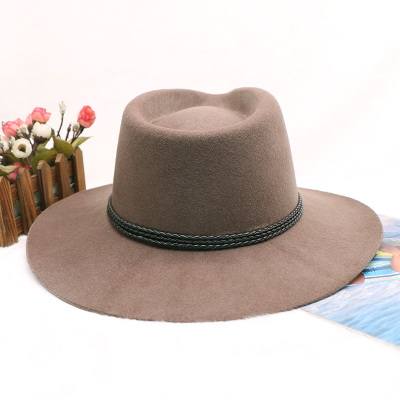 Wollen cowboyhoed met knopen voor heren jazzhoge hoed Herfst-/winterhoed_voghion.com