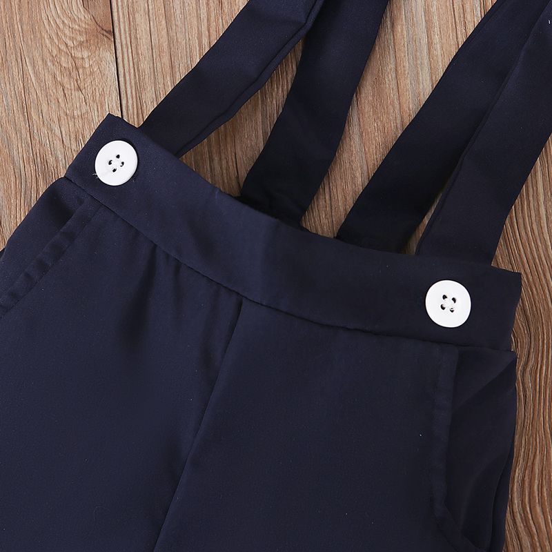 Mother & Kids Boys summer gentleman suit short-sleeved shirt bow tie collar + suspender shorts + hat three-piece children's clothing ins_voghion.com