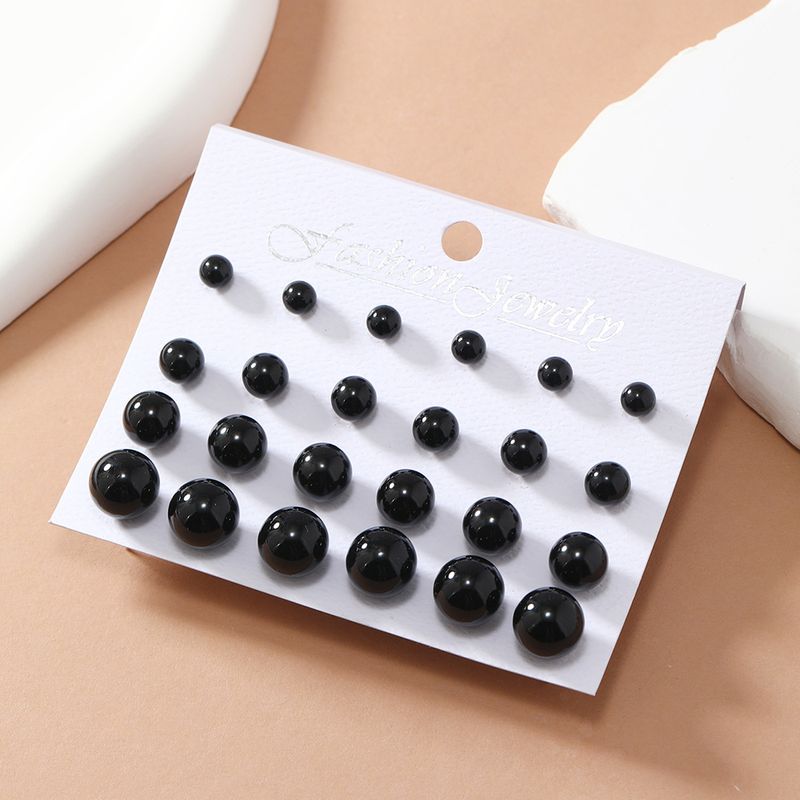 European Korean Style Simple Classic Versatile Large And Small Size Row Earrings 12 Pairs Pearl Set For Women_voghion.com