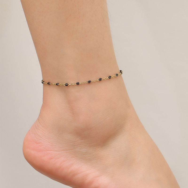 Stainless Steel Cross Chain Oil Drop Bohemian Holiday Style Beach Anklet Jewelry_voghion.com