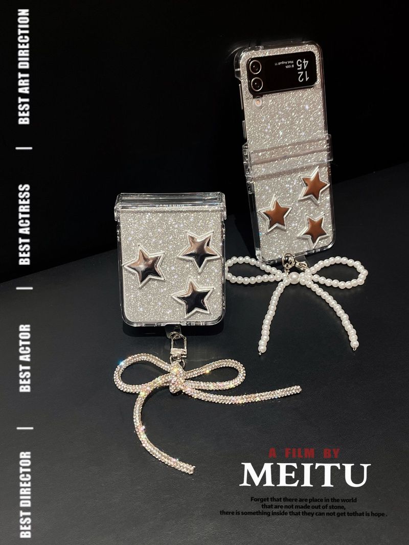 Silver glitter for Samsung zflip5 folding screen phone case Samsung Galaxy ZFLIP3/4 bow_voghion.com