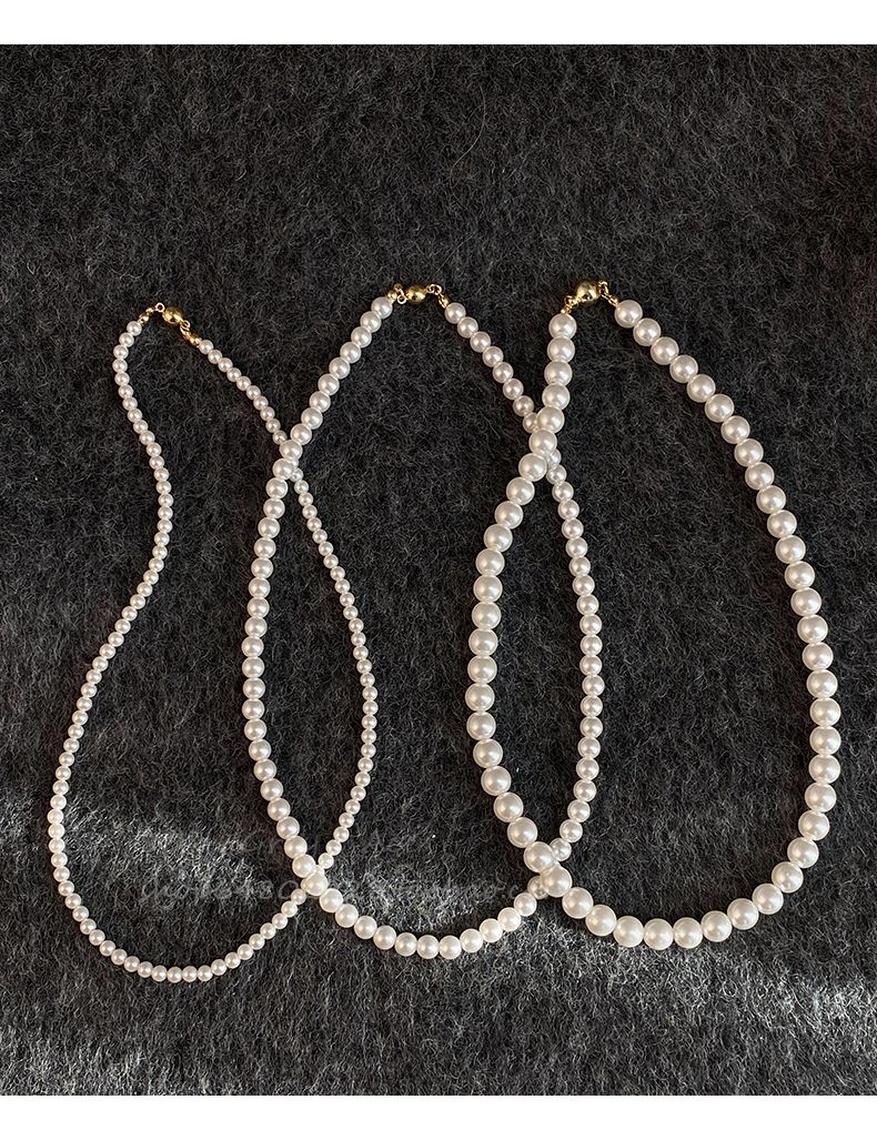 Colar feminino com contas de fivela redonda magnética de pérola branca 2024, nova corrente de clavícula, joia elegante para mulheres_voghion.com