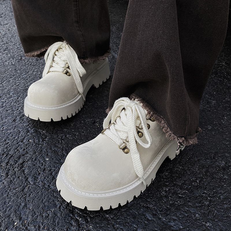Height Increased By 5CM, Casual Derby Velvet Textured Leather Shoes, Lace Up Round Toe Thick Sole, All Season British_voghion.com