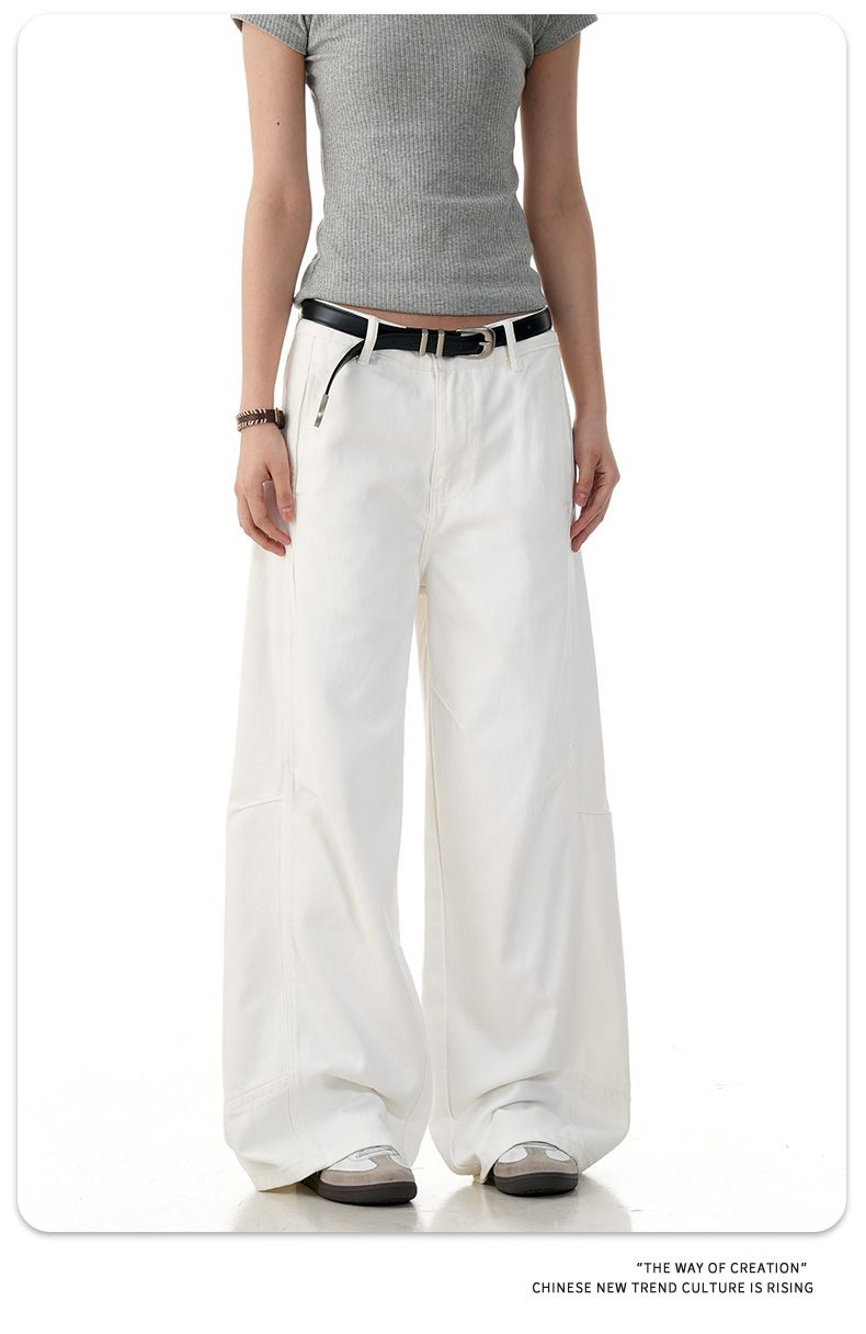 Lockere Cargohose im Vintage-Stil in A-Linie für Damen und Herren – Relaxed Fit, gerades Bein, Freizeithose (Weiß, Khaki)_voghion.com
